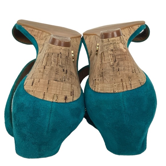 Tory Burch Savannah Suede Wedge Ankle Strap Sandal Turquoise - Picture 10 of 13